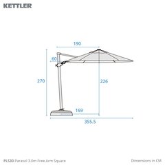 Kettler 3.0M Square Free Arm Slate Canopy With Led Lights And Wireless Speaker - image 2