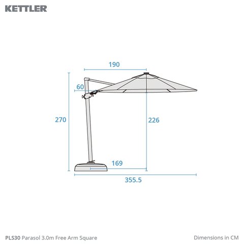 Kettler 3.0M Square Free Arm Stone Canopy With Led Lights And Wireless Speaker - image 2