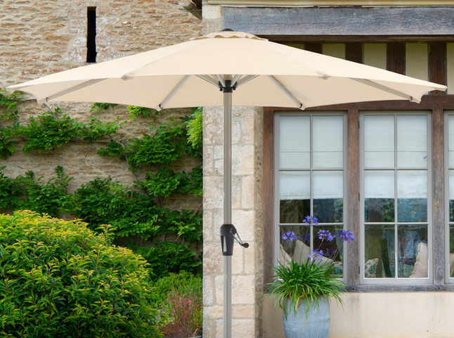Brushed Aluminium 3.0m Round Crank Handle Parasol - Sand