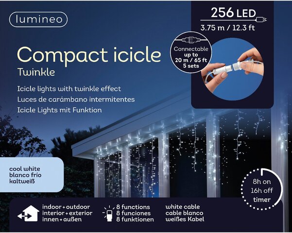 3.75m LED Compact Icicle Lights Connectable Cool White - image 1