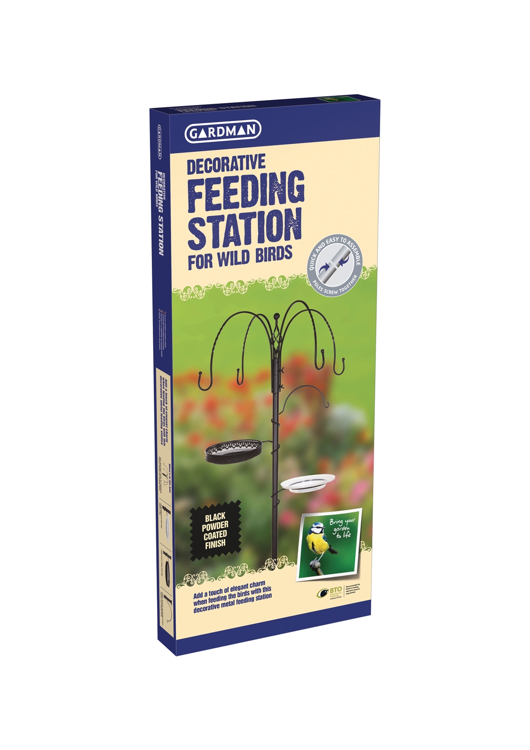 Station D’alimentation Pour Oiseaux Gardman – Métal Noir, 6x24x78 Cm, Avec Bain Et Plateau