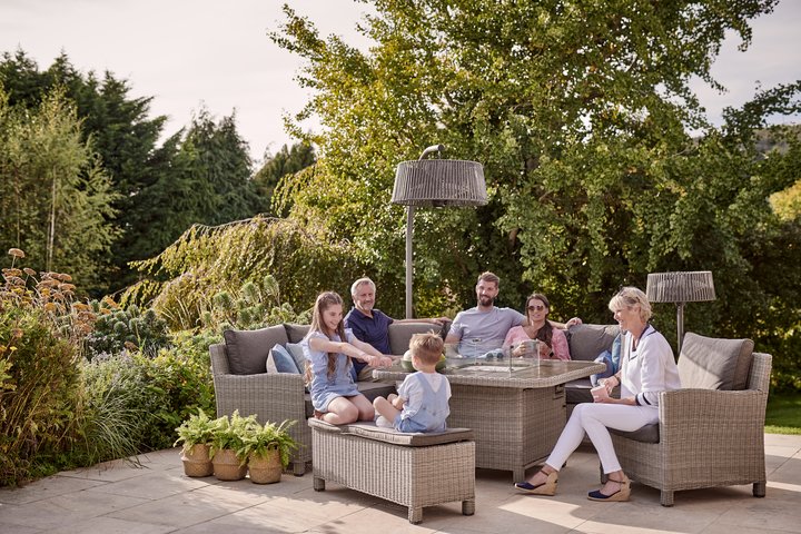 Kettler Palma Grande White Wash With Fire Pit Table Bench And Armchair - image 1