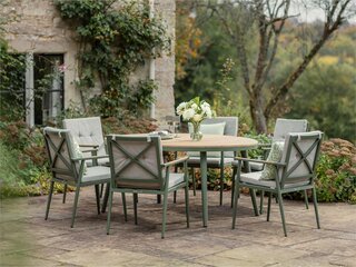 RHS Wisley Sage 6 Seat Elliptical Dining Set with Parasol & Base - image 2