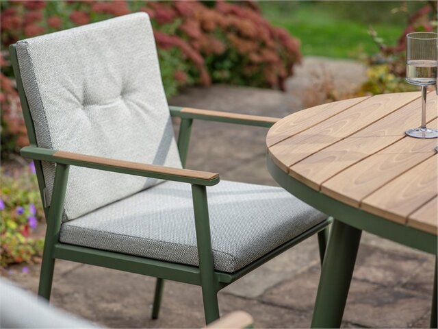 RHS Wisley Sage 6 Seat Elliptical Dining Set with Parasol & Base - image 3