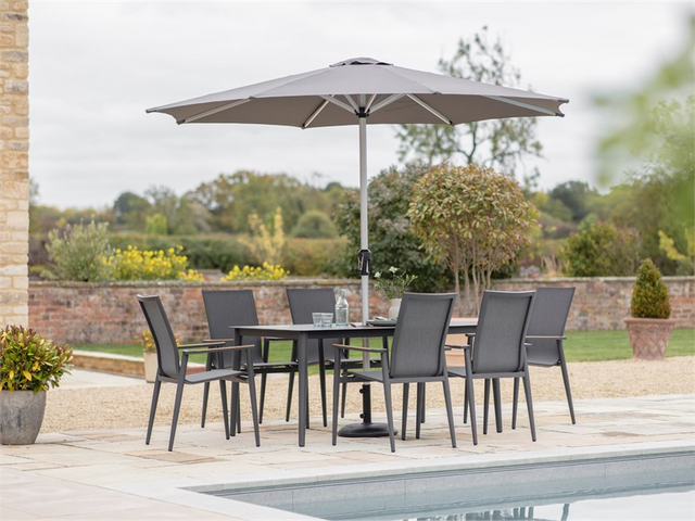 Sofia Rectangle Table with 6 Armchairs, Parasol & Base Set - Anthracite - image 1