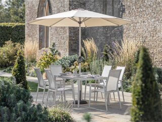 Sofia Rectangle Table with 6 Armchairs, Parasol & Base Set - Grey