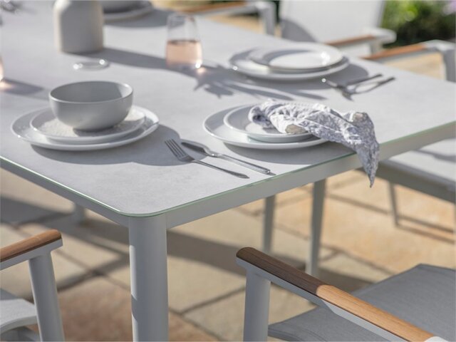 Sofia Rectangle Table with 6 Armchairs, Parasol & Base Set - Grey - image 3