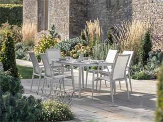 Sofia Rectangle Table with 6 Armchairs, Parasol & Base Set - Grey - image 4