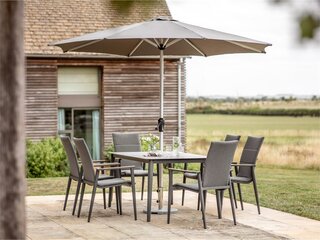 Sofia Rectangle Table with 6 Delux Armchairs, Parasol & Base Set - Anthracite - image 1