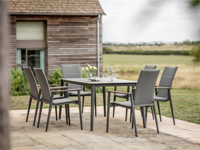 Sofia Rectangle Table with 6 Delux Armchairs, Parasol & Base Set - Anthracite - image 2