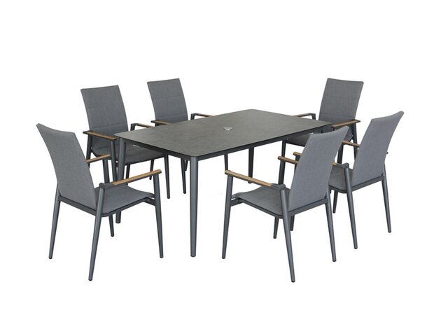 Sofia Rectangle Table with 6 Delux Armchairs, Parasol & Base Set - Anthracite - image 6