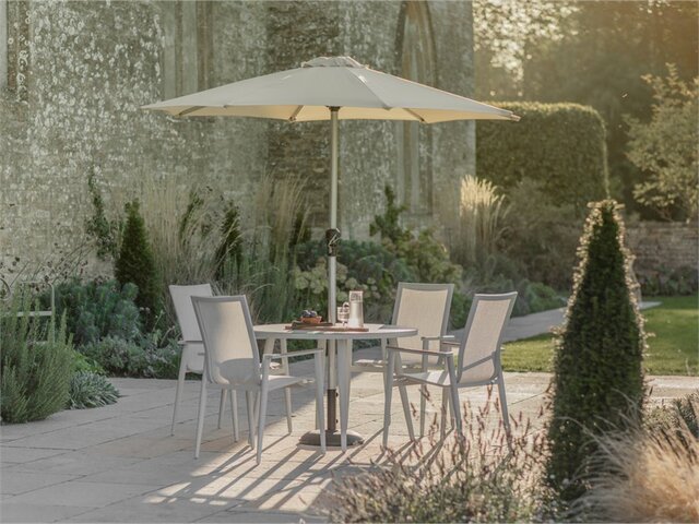 Sofia Round Table with 4 Armchairs, Parasol & Base Set - Grey - image 1