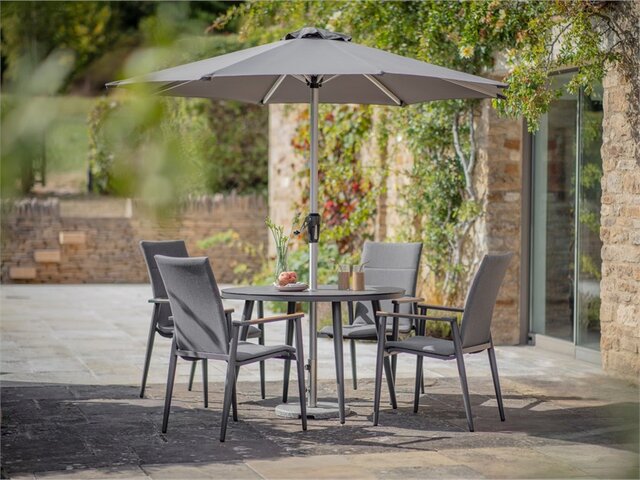 Sofia Round Table with 4 Delux Armchairs, Parasol & Base Set - Anthracite - image 1