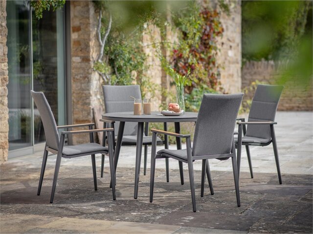 Sofia Round Table with 4 Delux Armchairs, Parasol & Base Set - Anthracite - image 2