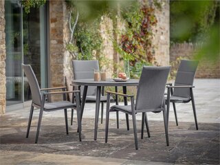 Sofia Round Table with 4 Delux Armchairs, Parasol & Base Set - Anthracite - image 2