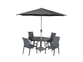 Sofia Round Table with 4 Delux Armchairs, Parasol & Base Set - Anthracite - image 5