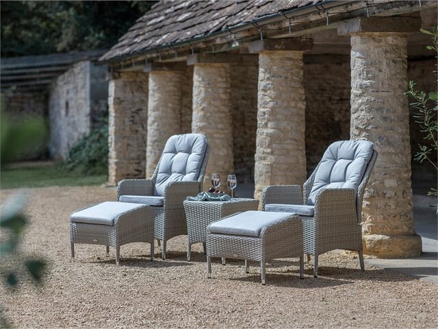 Tetbury Nutmeg Rattan Recliner Set with 2 Footstools & Tree-Free Top Side Table - image 1