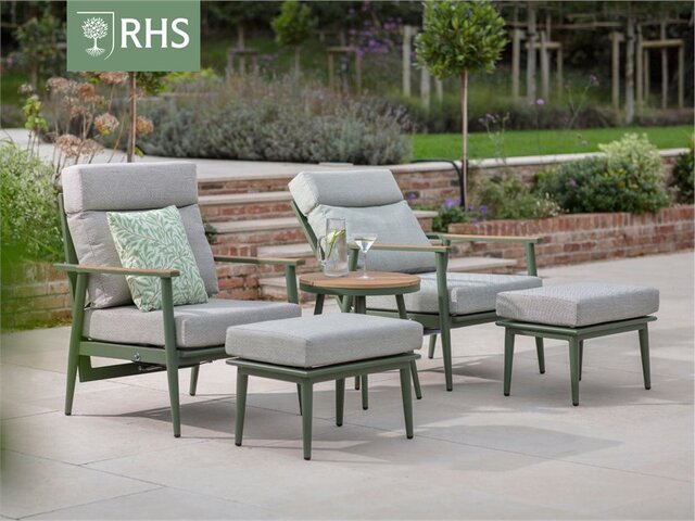 Wisley 2 x Reclining Sofa Chairs with Footstools & Round Tree-Free Coffee Table - Sage - image 1